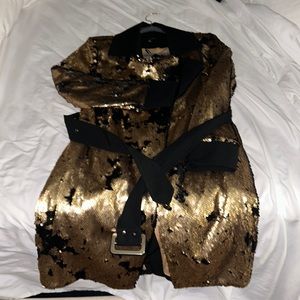 JLUXLABEL Shimmering Gold and Black Sequin Blazer
